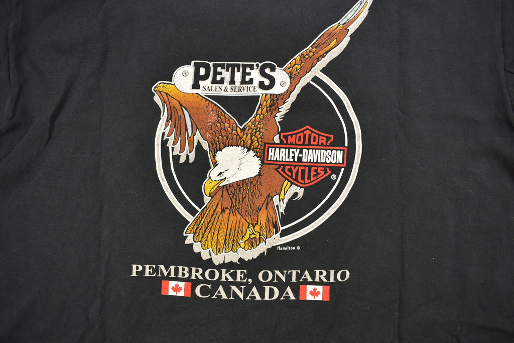 Vintage 1990s Pete's Sales & Service Harley Davidson Pembrooke Ontario Canada T-Shirt