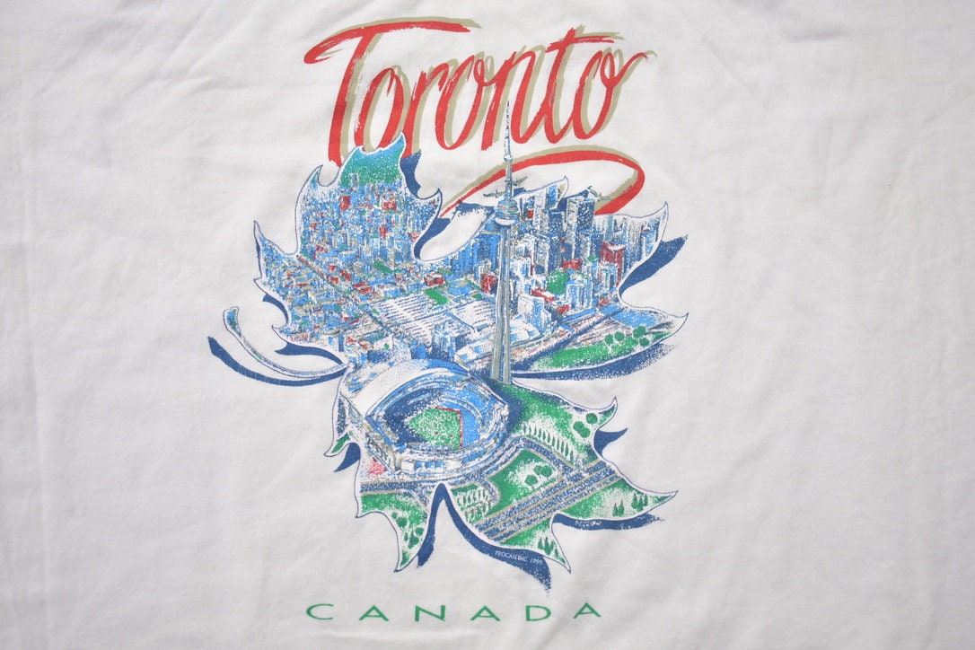 Vintage 1999 Toronto Canada Leaf Map Souvenir T Shirt