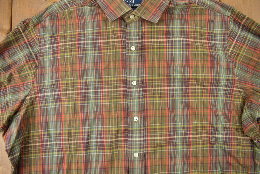 Vintage 1980s Polo Ralph Lauren Plaid Button Up Dress Shirt