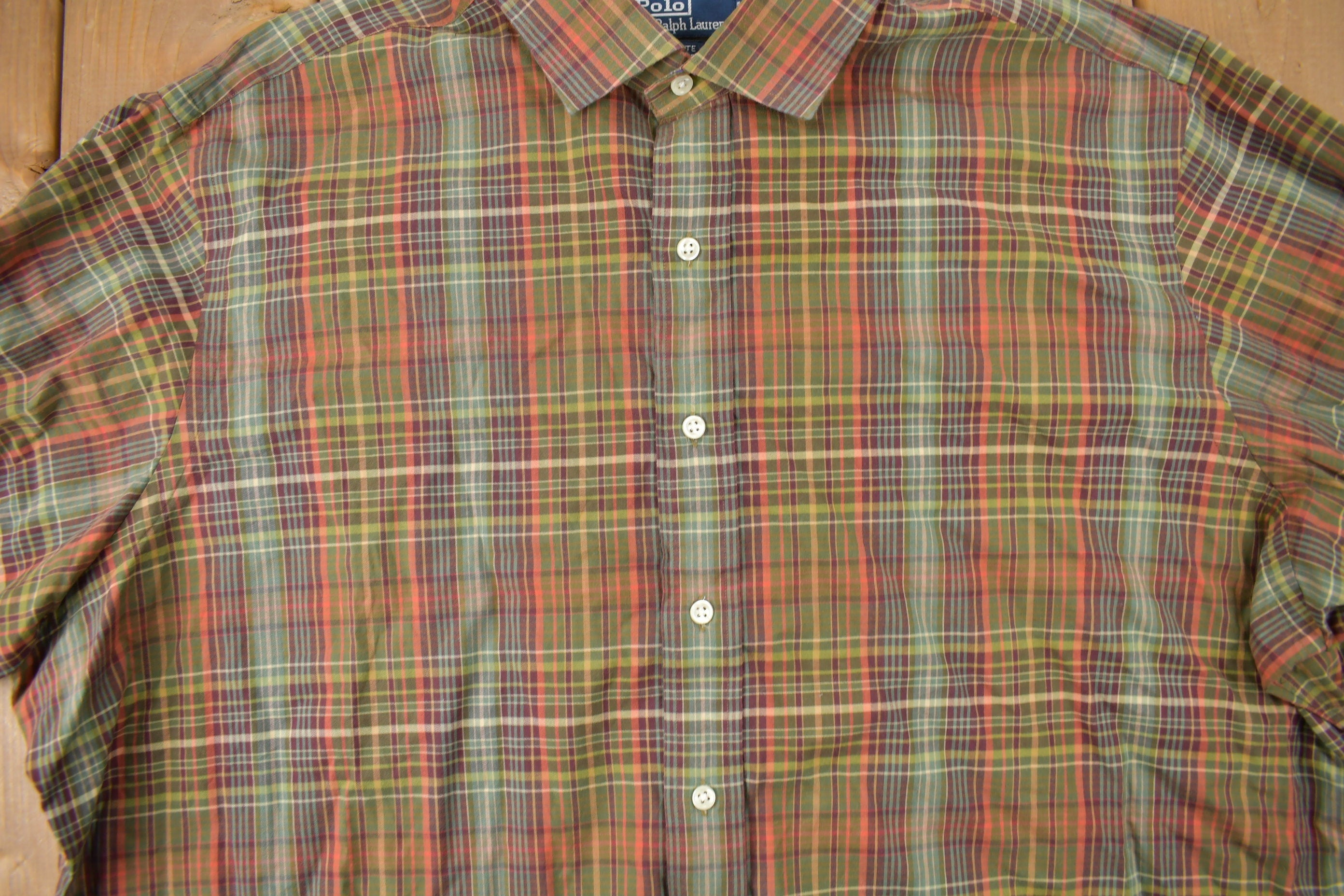 Vintage 1980s Polo Ralph Lauren Plaid Button Up Dress Shirt