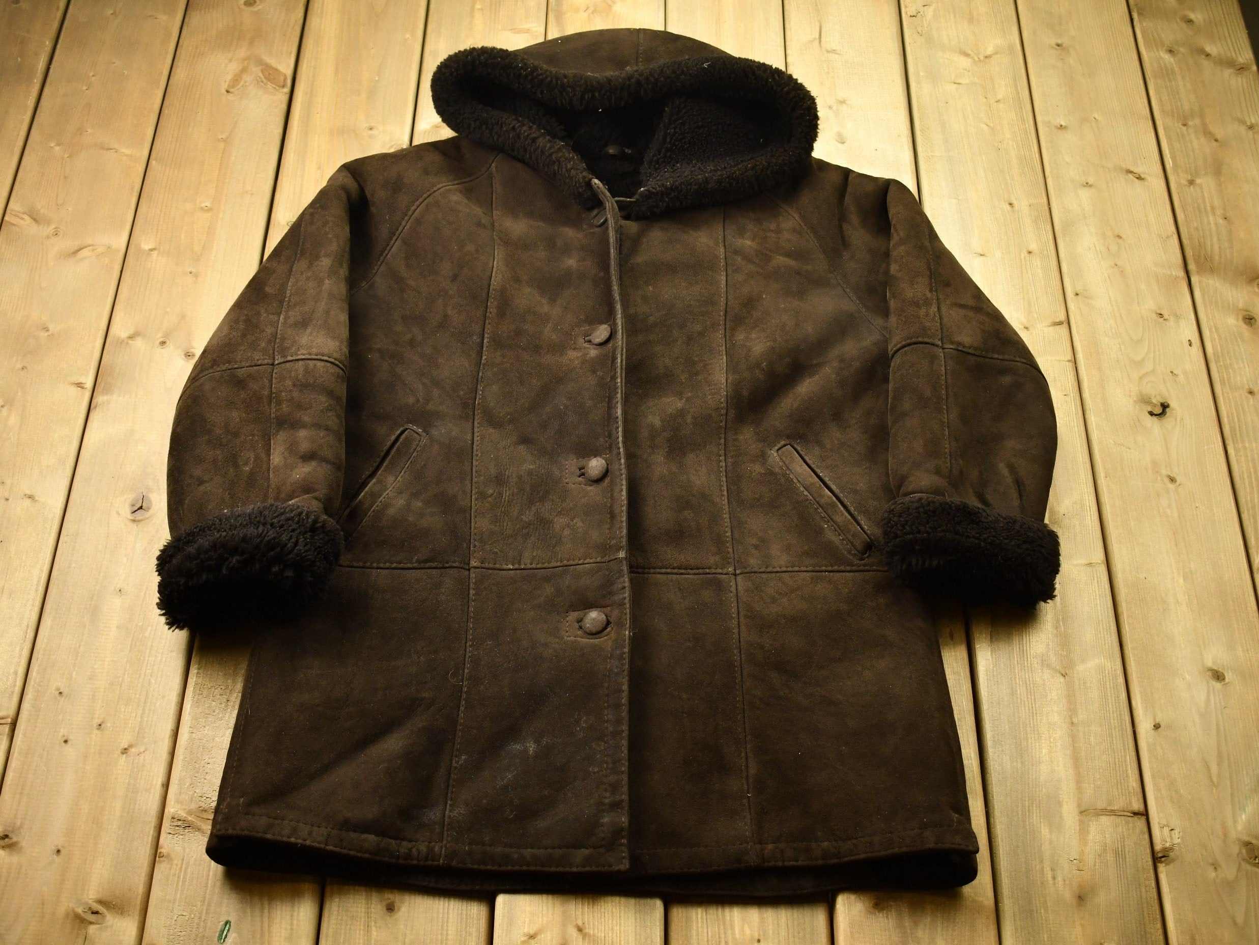Vintage 1990s Suede Leather Fur Coat