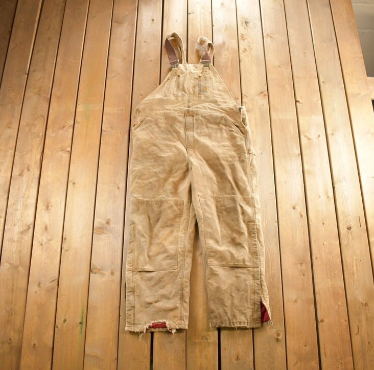 Vintage 1990s Carhartt Double Knee Canvas Overalls Size 44x32