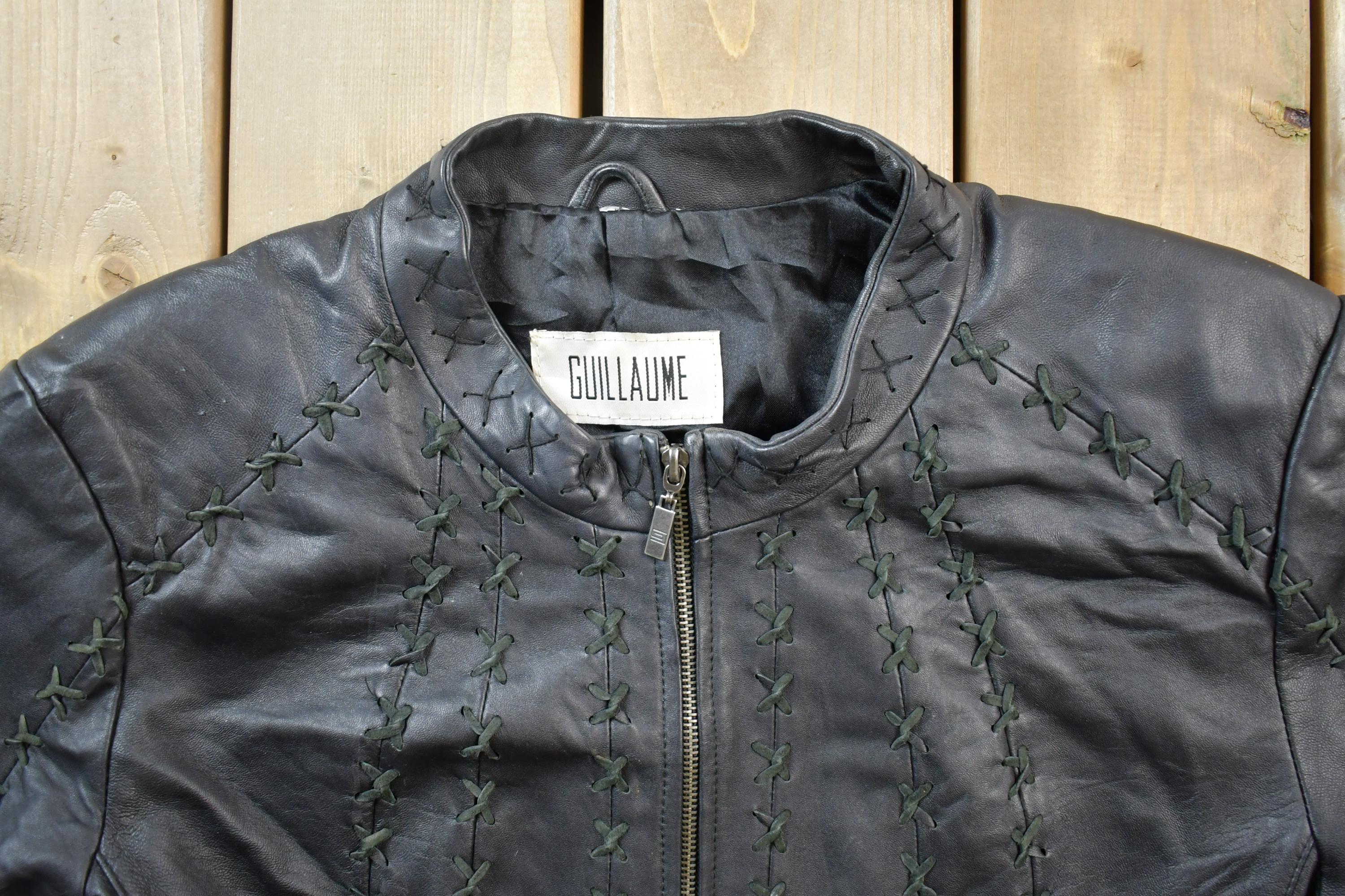 Vintage 1990s Guillaume Cross Stitch Leather Bomber Jacket