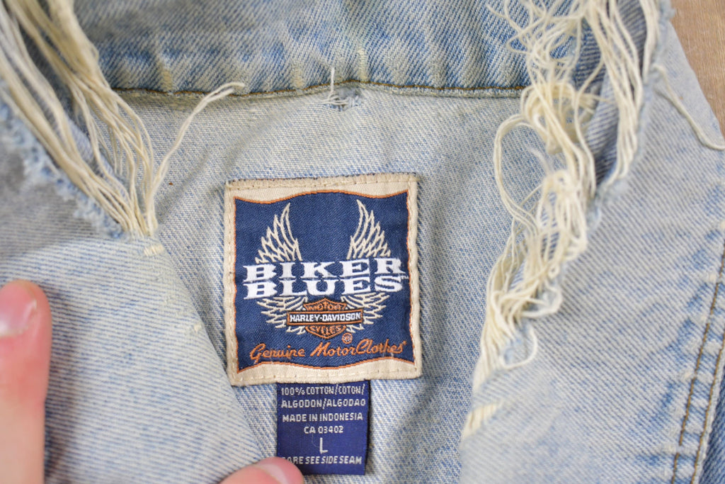 Vintage 1990s Harley Davidson Biker Blues Denim Jean Jacket