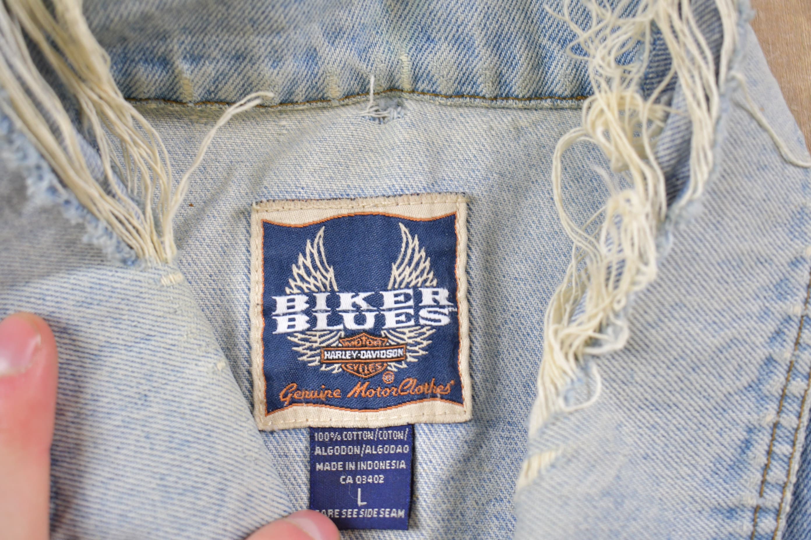Vintage 1990s Harley Davidson Biker Blues Denim Jean Jacket