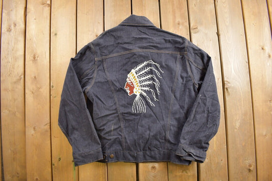 Vintage 1970s Mr Leggs Beaded Denim Jean Jacket / Native / Embroidered / Vintage Raw Denim / Streetwear / Fall Outerwear / True Vintage