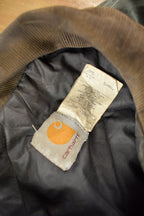 Vintage 1990s Faded Green Quilt Lined Thrashed Carhartt Traditional Jacket Workwear