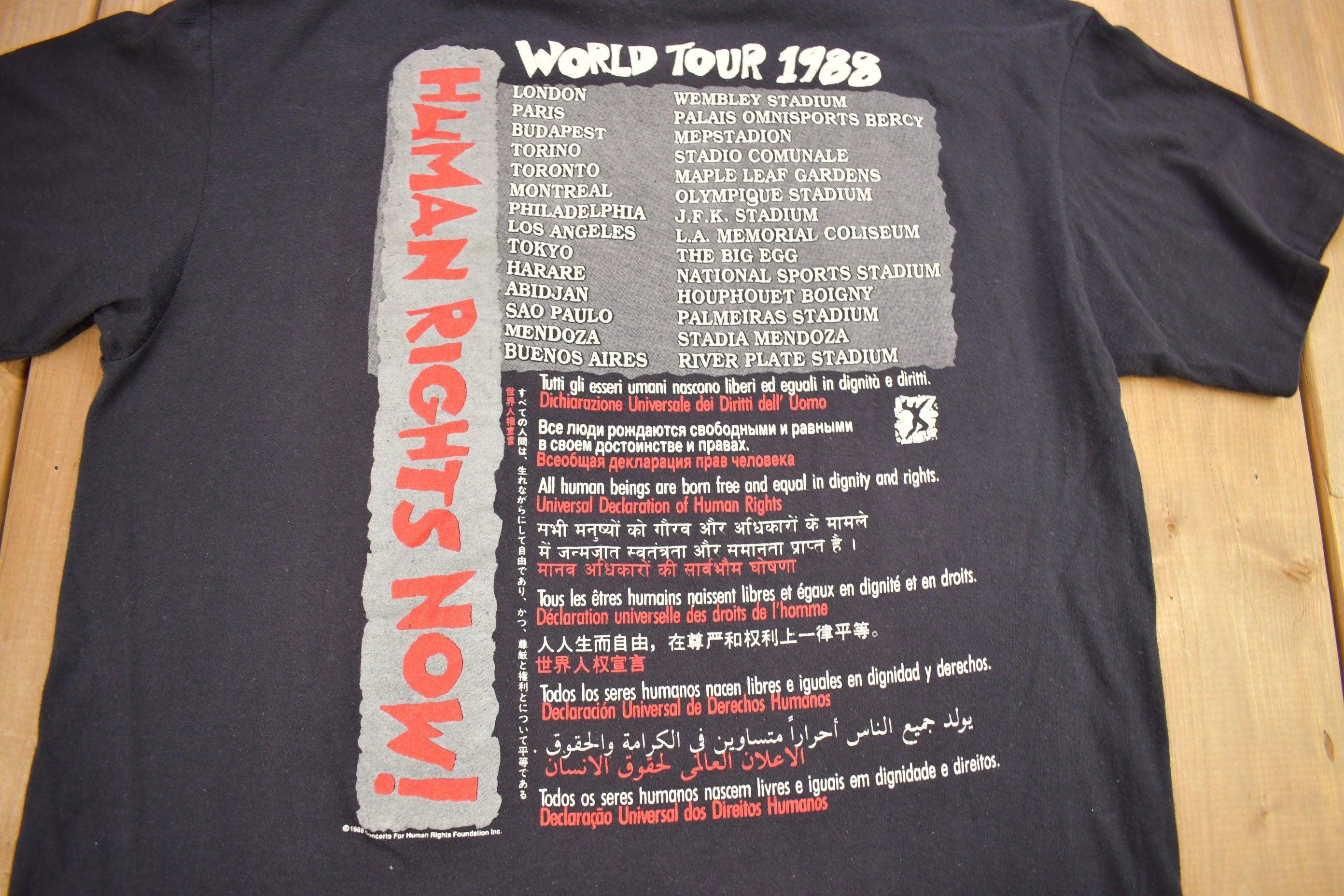 Vintage 1980s Reebok Concerts For Human Rights Graphic T-Shirt Single Stitch