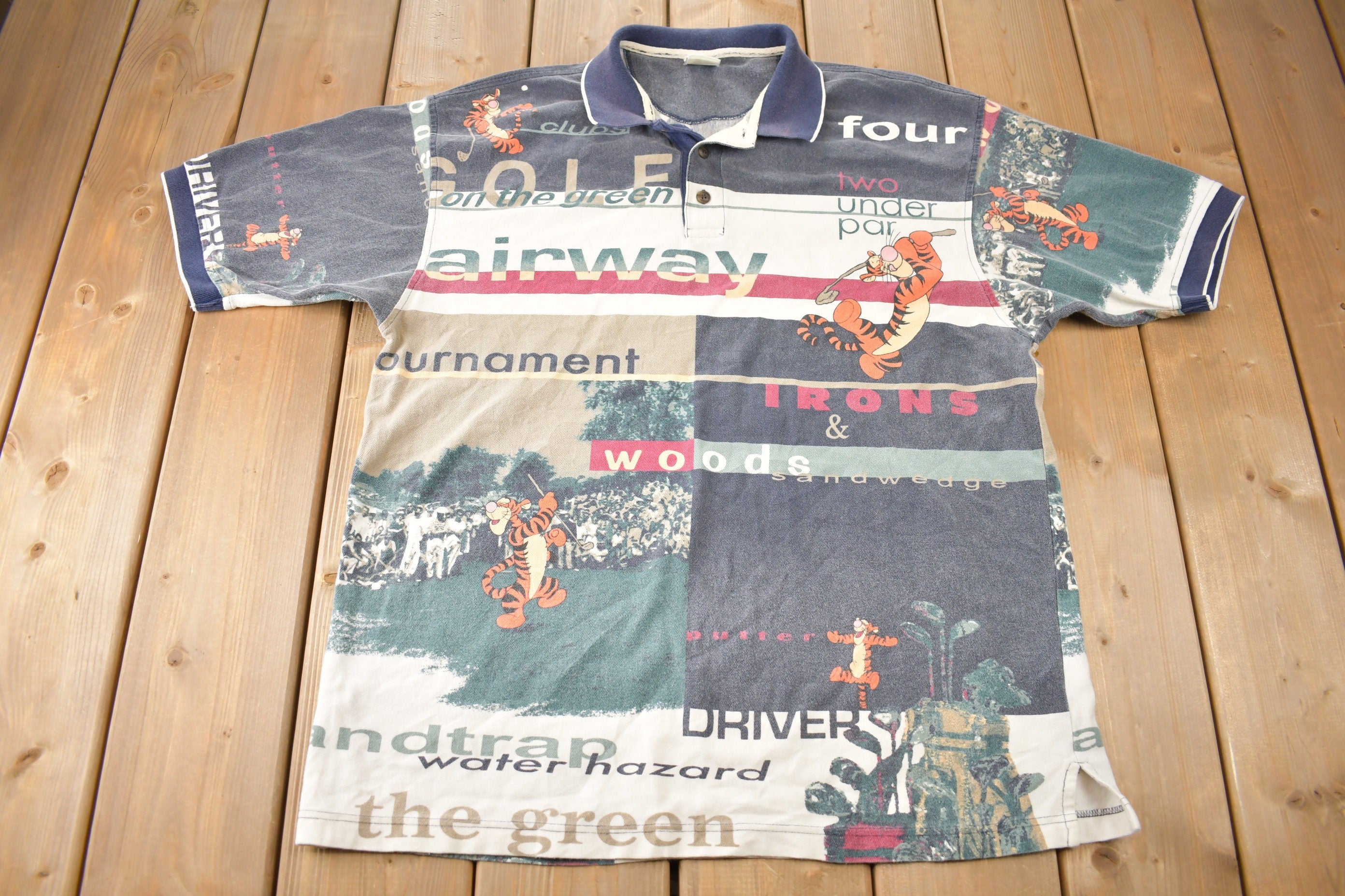 Vintage 1990s Tigger All Over Print Polo T-Shirt