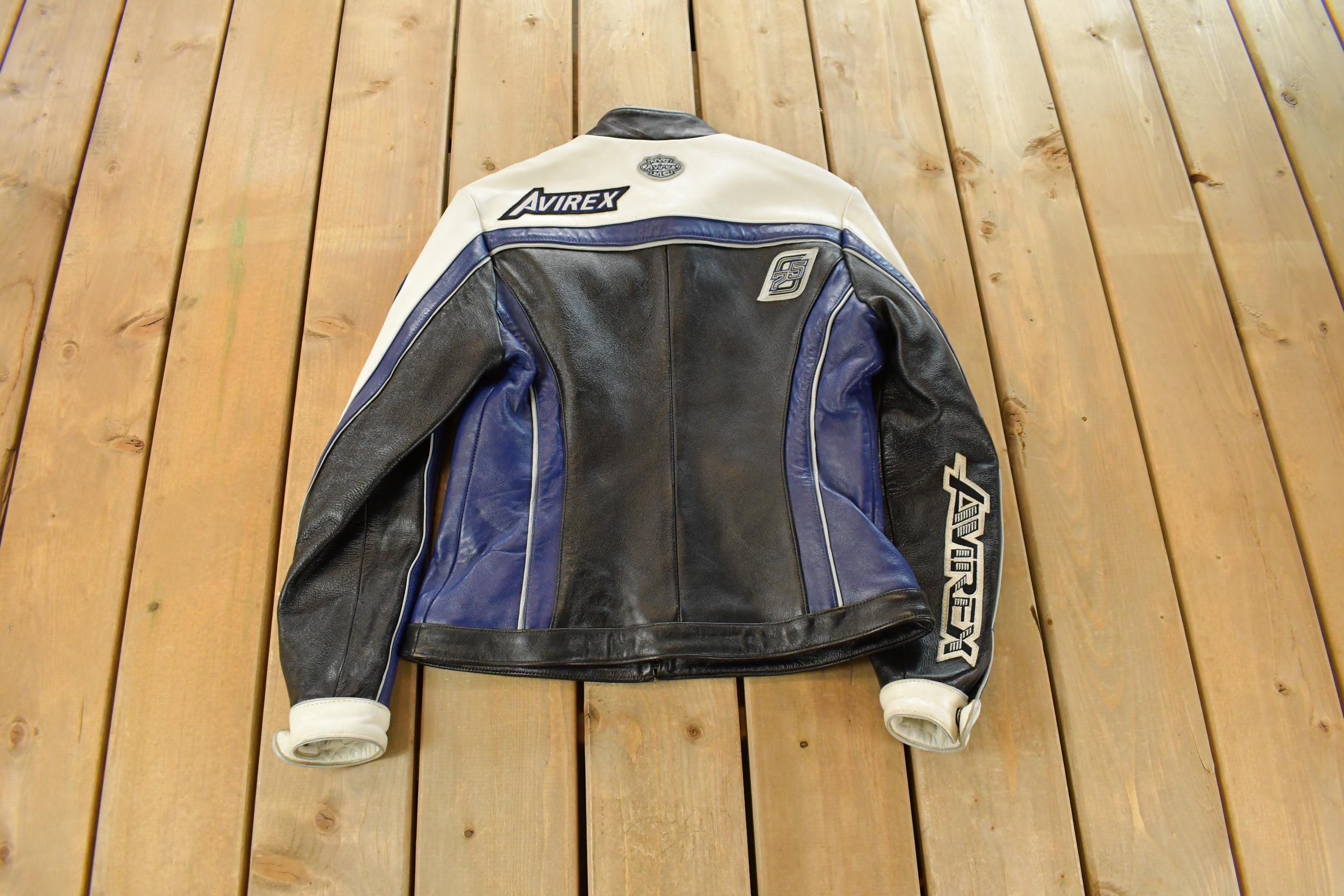 Vintage 1990s Avirex Racing Leather Varsity Jacket Women's S