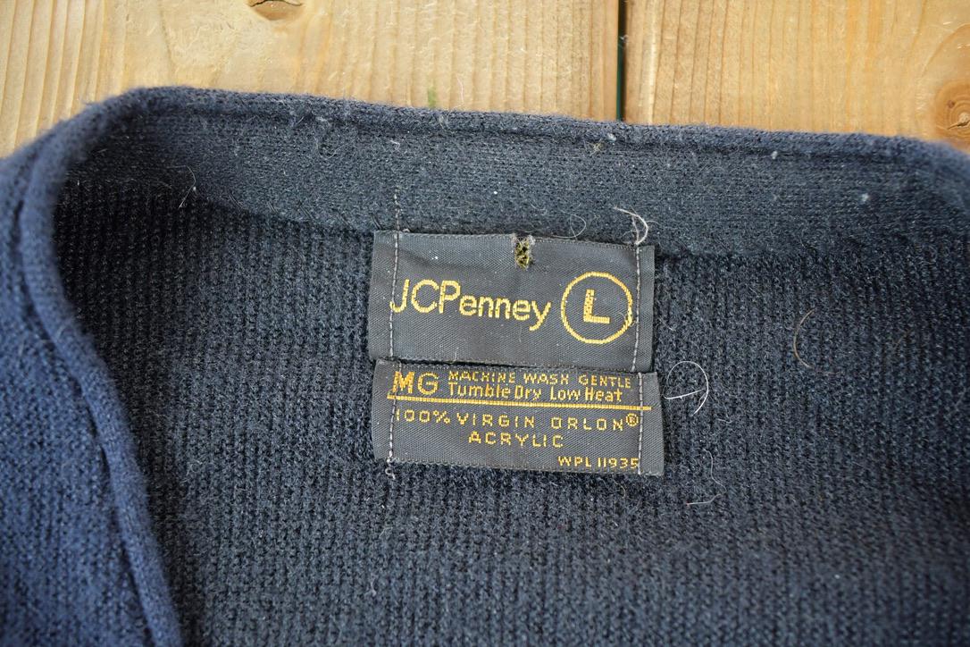 Vintage 1980s JC Penny Knit Perfect Mild Distress Cardigan Sweater Made In USA