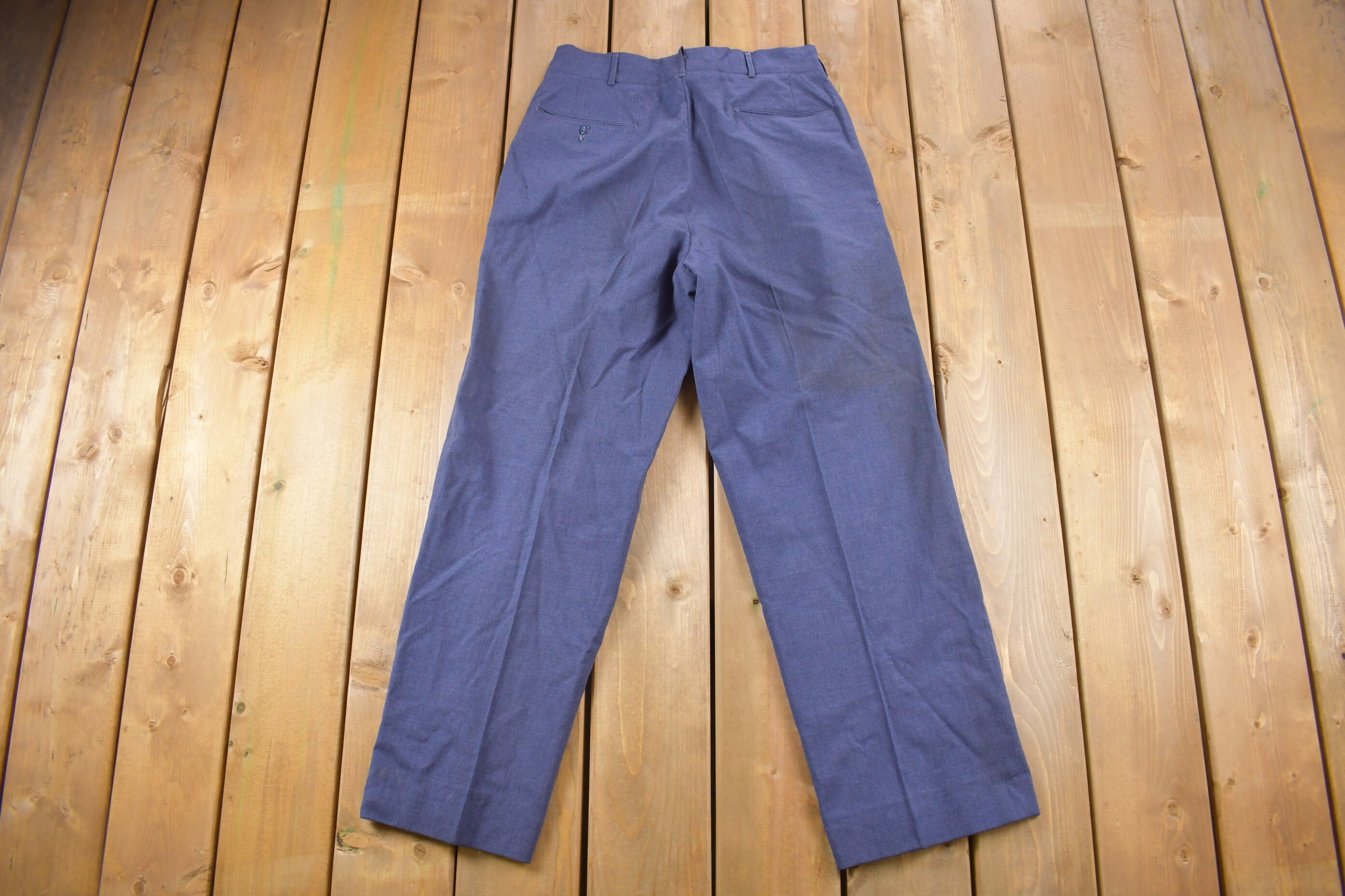 Vintage 1980s 100% Wool Navy Blue Trousers Size 30 x 30