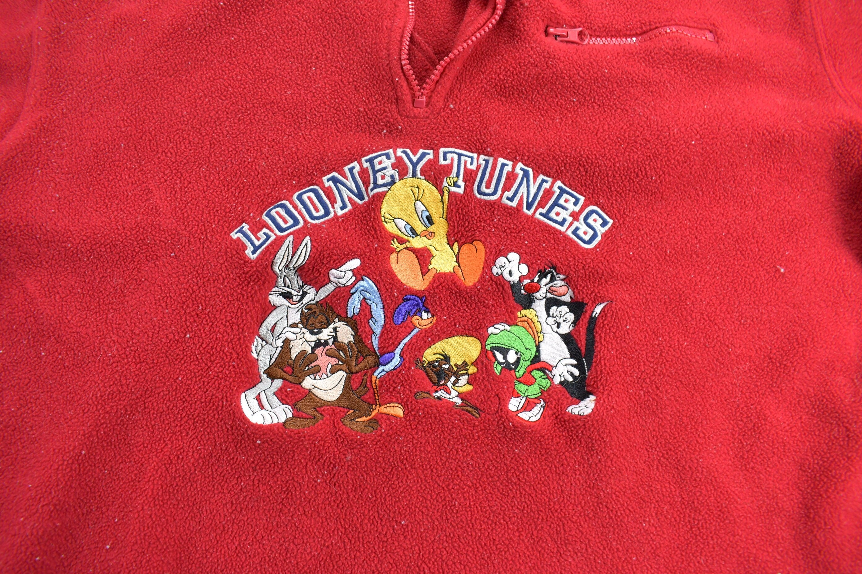 Vintage 2000 Looney Tunes Embroidered Quarter Zip Fleece Sweatshirt