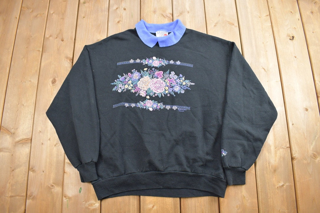 Vintage 1990s Morning Sun Flowers Collared Crewneck Sweater