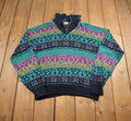 Vintage 1990s Campus Colourful Abstract Pattern Knit Zip Up Sweater