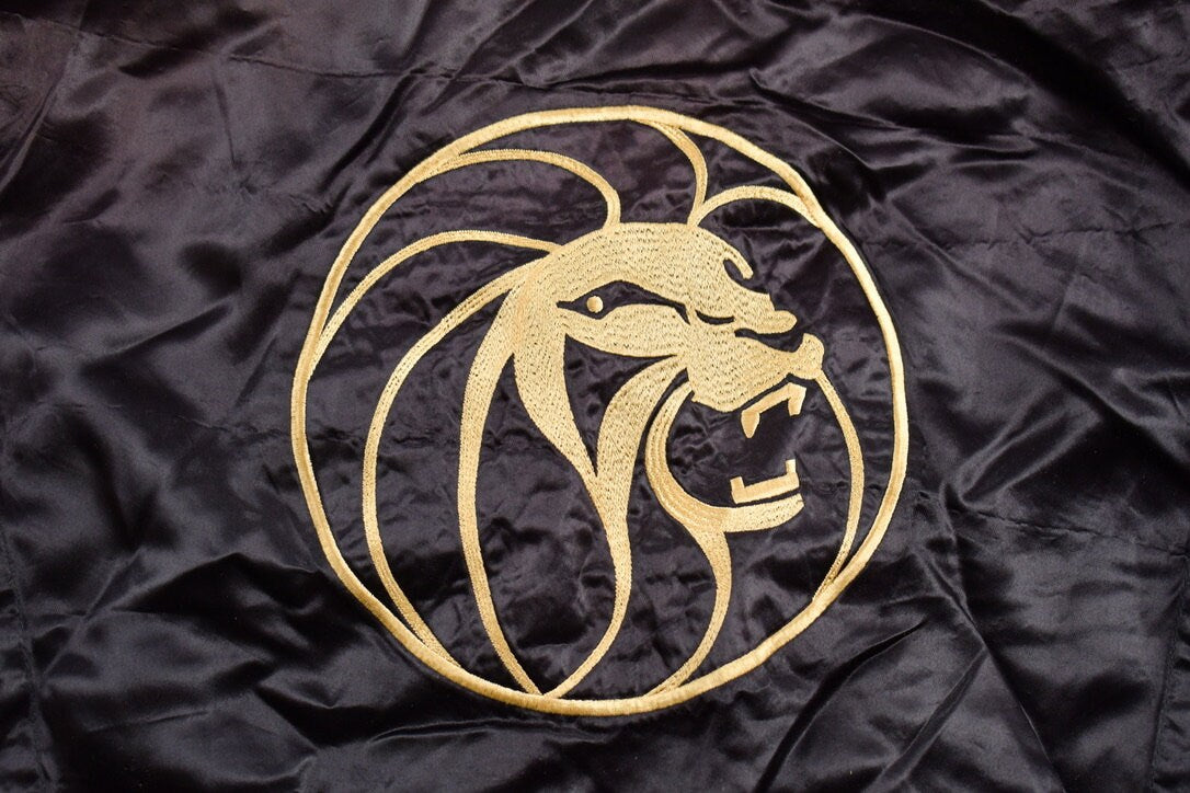Vintage 1980s MGM Grand Las Vegas Satin Jacket  Made In USA  Embroidered  Streetwear  Zip Up  Lion's Head