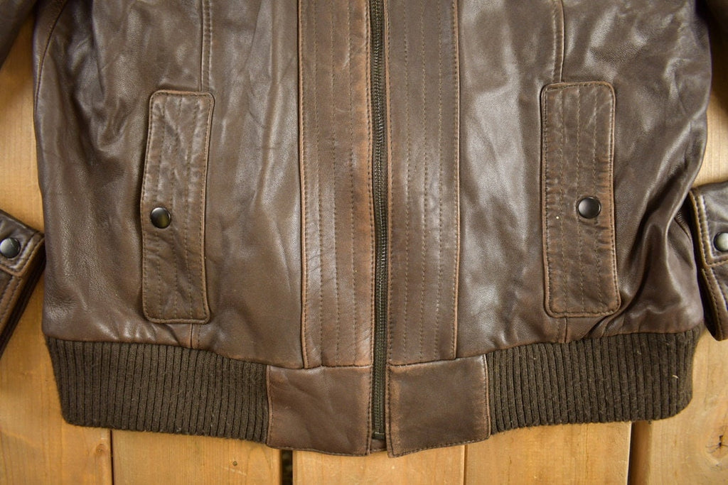 Vintage 1980s Black Rivet Brown Cafe Racer Leather Jacket
