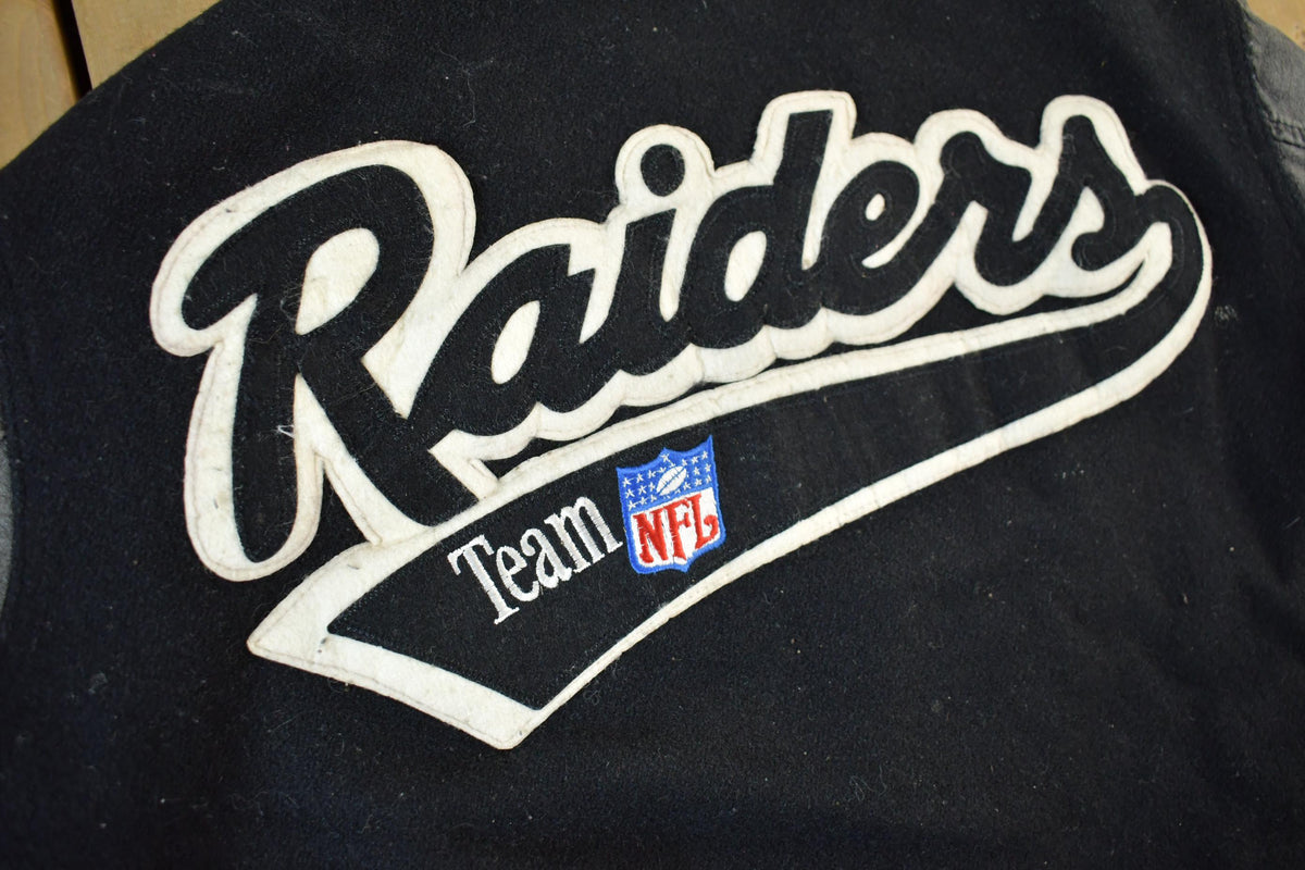 Vintage 1990's Oakland Los Angeles Raiders Leather Letterman Jacket Mens Medium