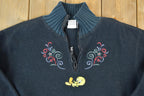 Vintage 1990s Tweety Bird Embroidered Quarter Zip Fleece Sweater