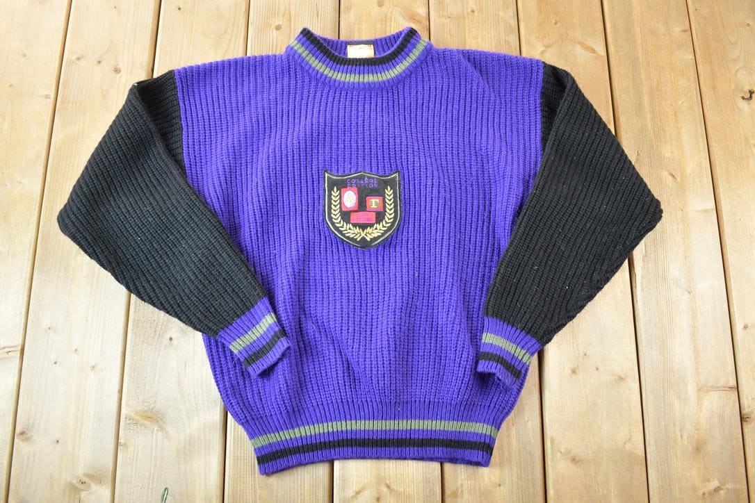 Vintage 1990s Sunsations College Edition Knit Abstract Pattern Crewneck Sweater