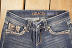 Vintage Deadstock Y2K Grace In LA Bedazzled Bootcut Low Rise Skinny Jeans Women's Size 27 x 32