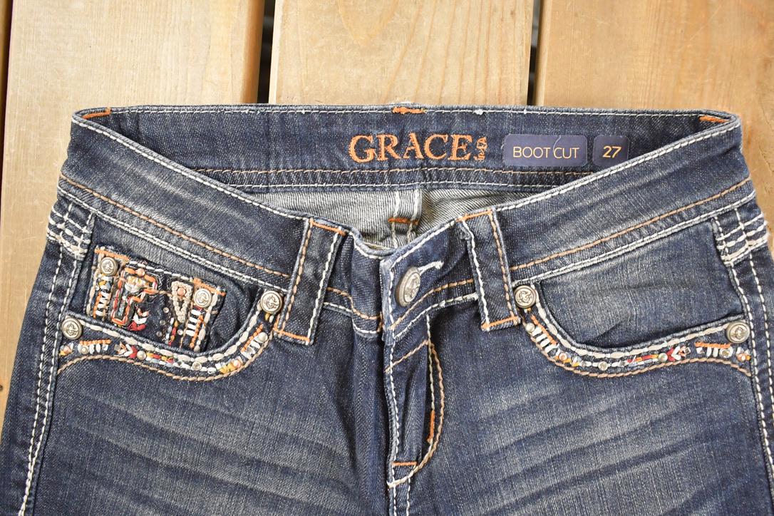 Vintage Deadstock Y2K Grace In LA Bedazzled Bootcut Low Rise Skinny Jeans Women's Size 27 x 32