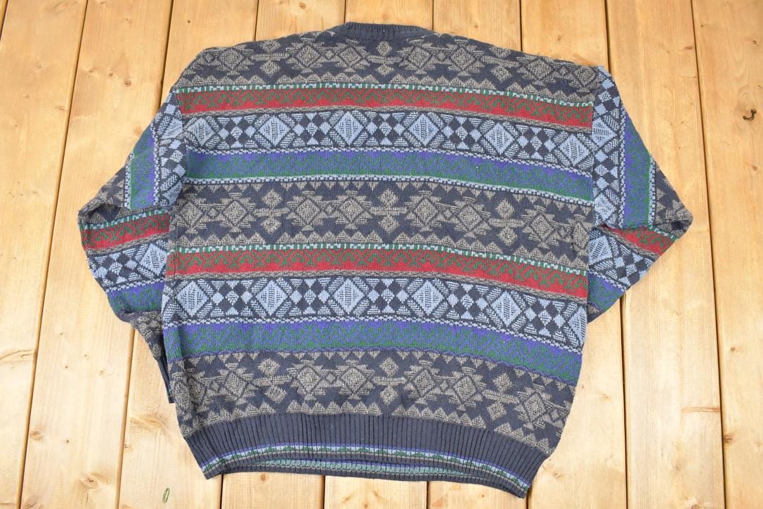 Vintage 1990s Florence Tricot Abstract Knit Crewneck Sweater Mens L