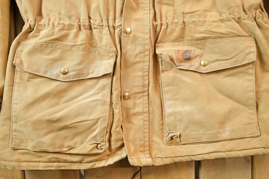 Vintage 1990s Traditional Carhartt Work Coat Snap On Hood