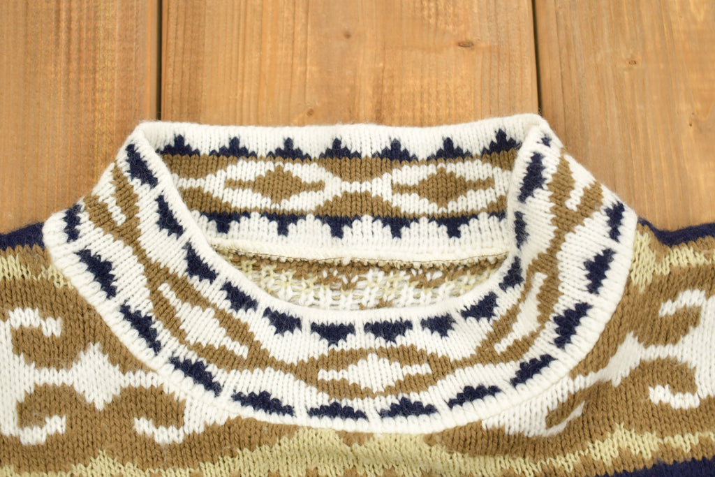 Vintage 1990s Knitted Gold Link Pattern Crewneck Sweater