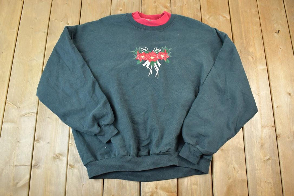 Vintage 1990s Poinsettia Double Collar Outdoorsman Crewneck Sweatshirt
