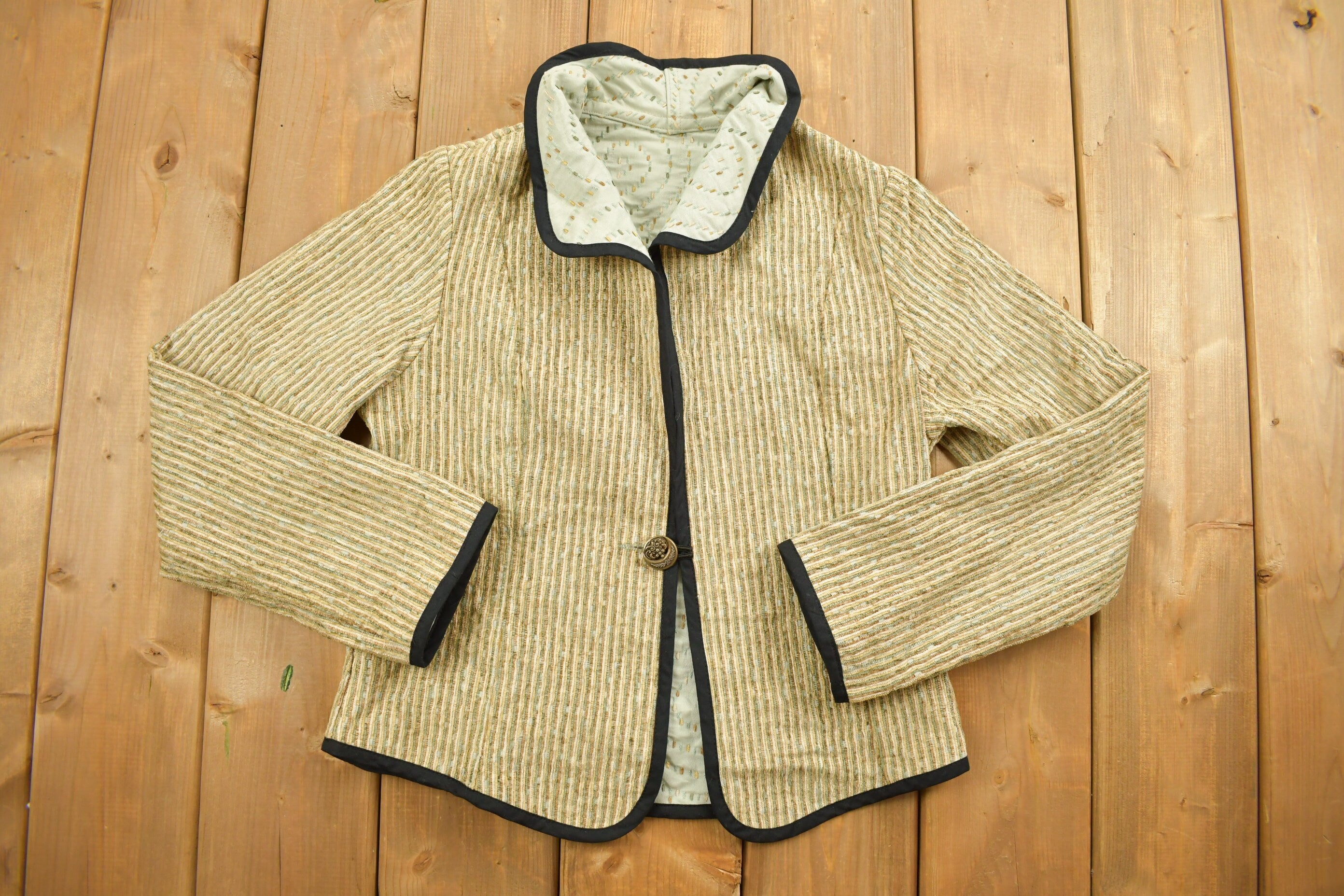 Vintage 1980s Beige Knit Collared Cardigan