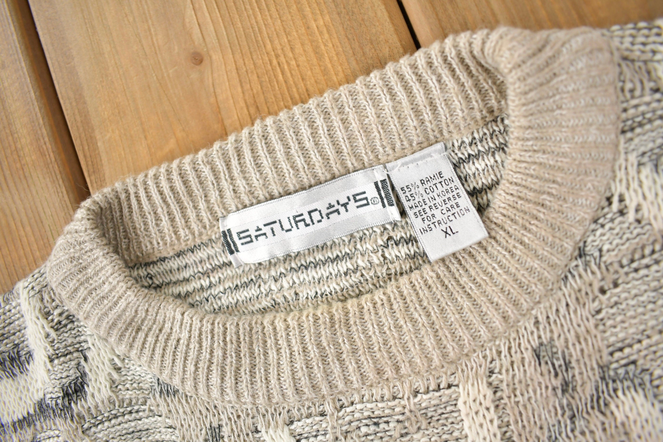 Vintage 1990s Saturdays Abstract Pattern Knit Crewneck Sweater Size XL