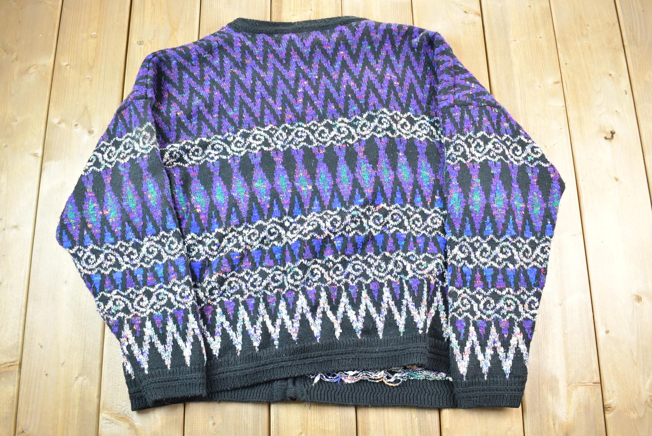 Vintage 1990s Concrete Abstract pattern Half Button Cardigan Knit Sweater