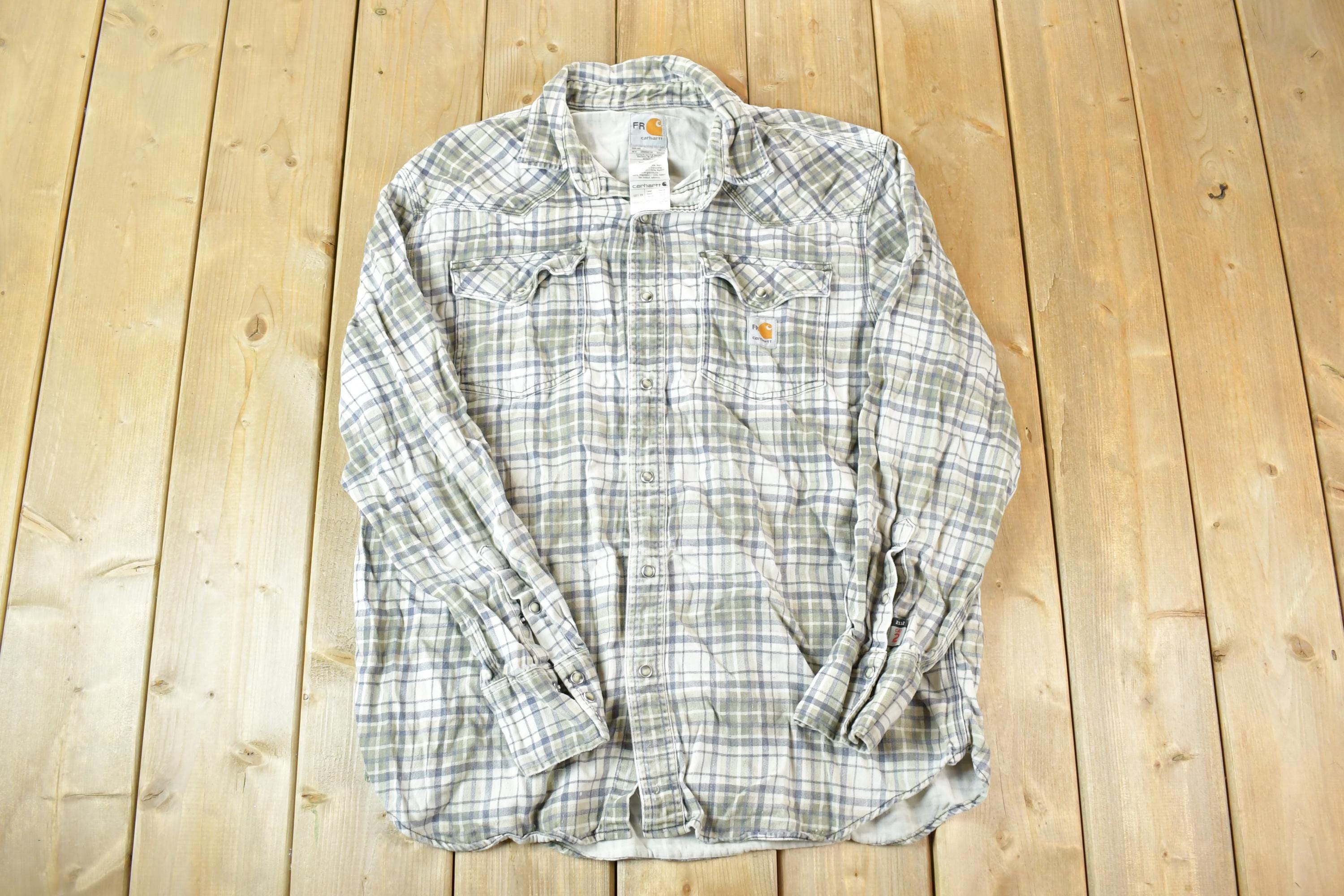 Vintage Y2K Carhartt FR Western Style Plaid Cat 2 Button Up Shirt Men's Large
