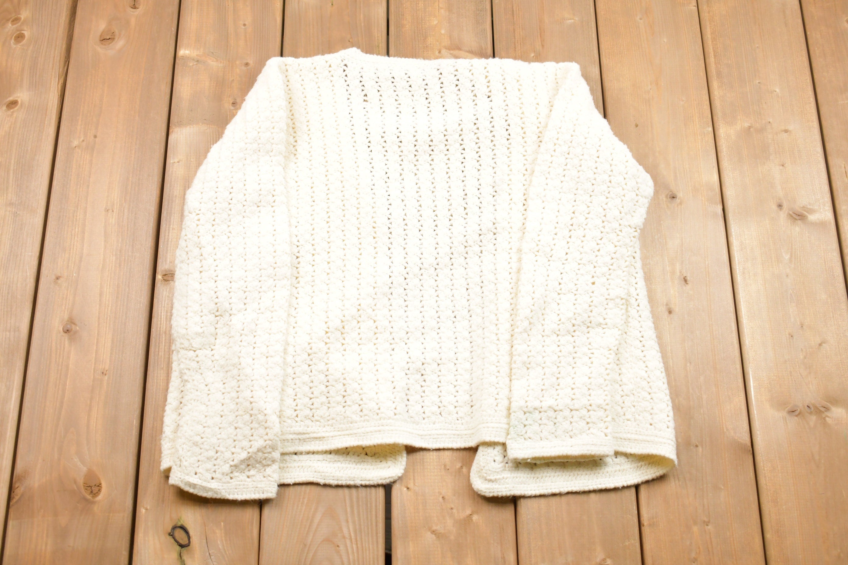 Vintage 1990s Hand Knit Cardigan Sweater