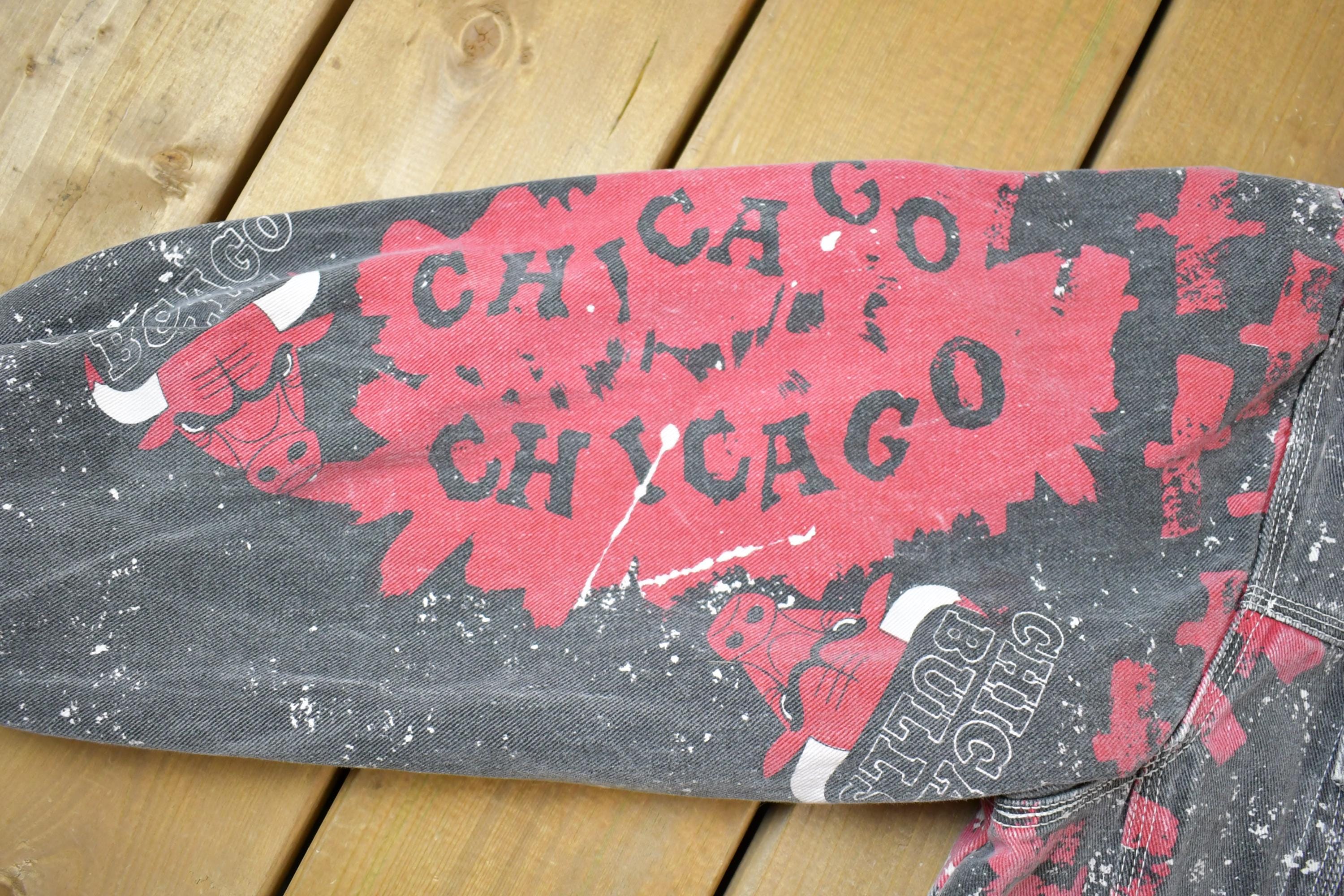 Vintage 1990s Chicago Bulls All Over Print NBA Basketball Boxy Fit Jean Jacket