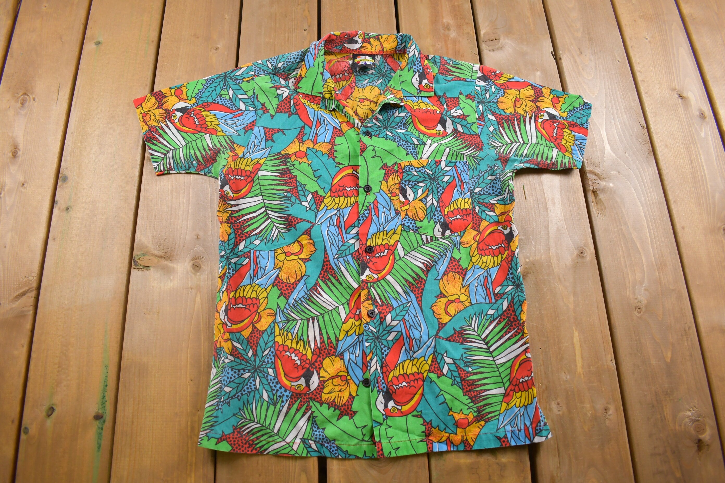 Vintage 1990s Tropical All Over print Button Up Shirt  Made in USA  Abstract Pattern  Casual Shirt  Formal Shirt