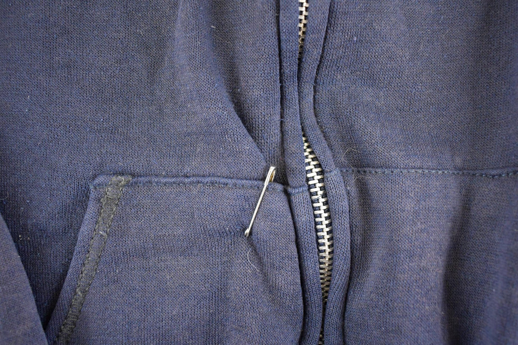 Vintage 1990s Navy Thermal Lined Thrashed Full Zip Hoodie Sweatshirt Men's M / 90's Sun Faded Thrashed Boxy Fit Streetwear Sweater