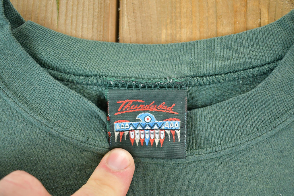 Vintage 1990s Thunderbird Fox Outdoorsman Crewneck Sweatshirt  Embroidered  Nature Sweater  Animal Sweater