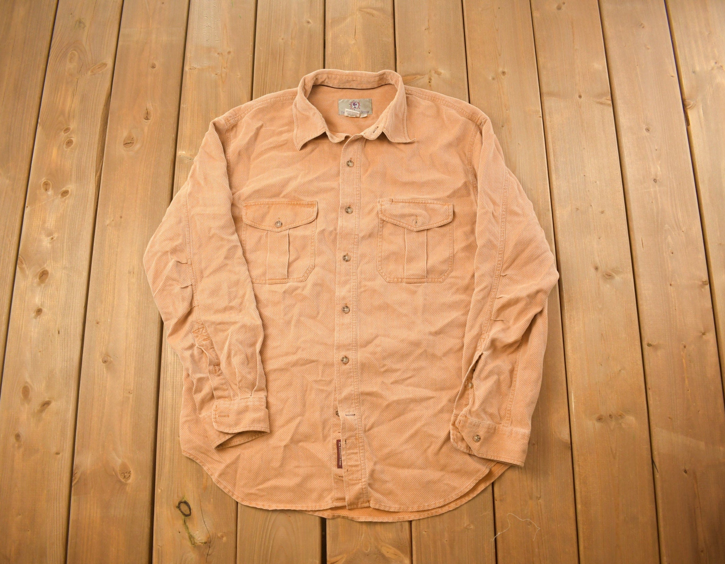 Vintage 1990s The Territory Ahead Blank Orange Button Up Shirt  1990s Button Up  Vintage Flannel  Basic Button Up  Vintage Blanks