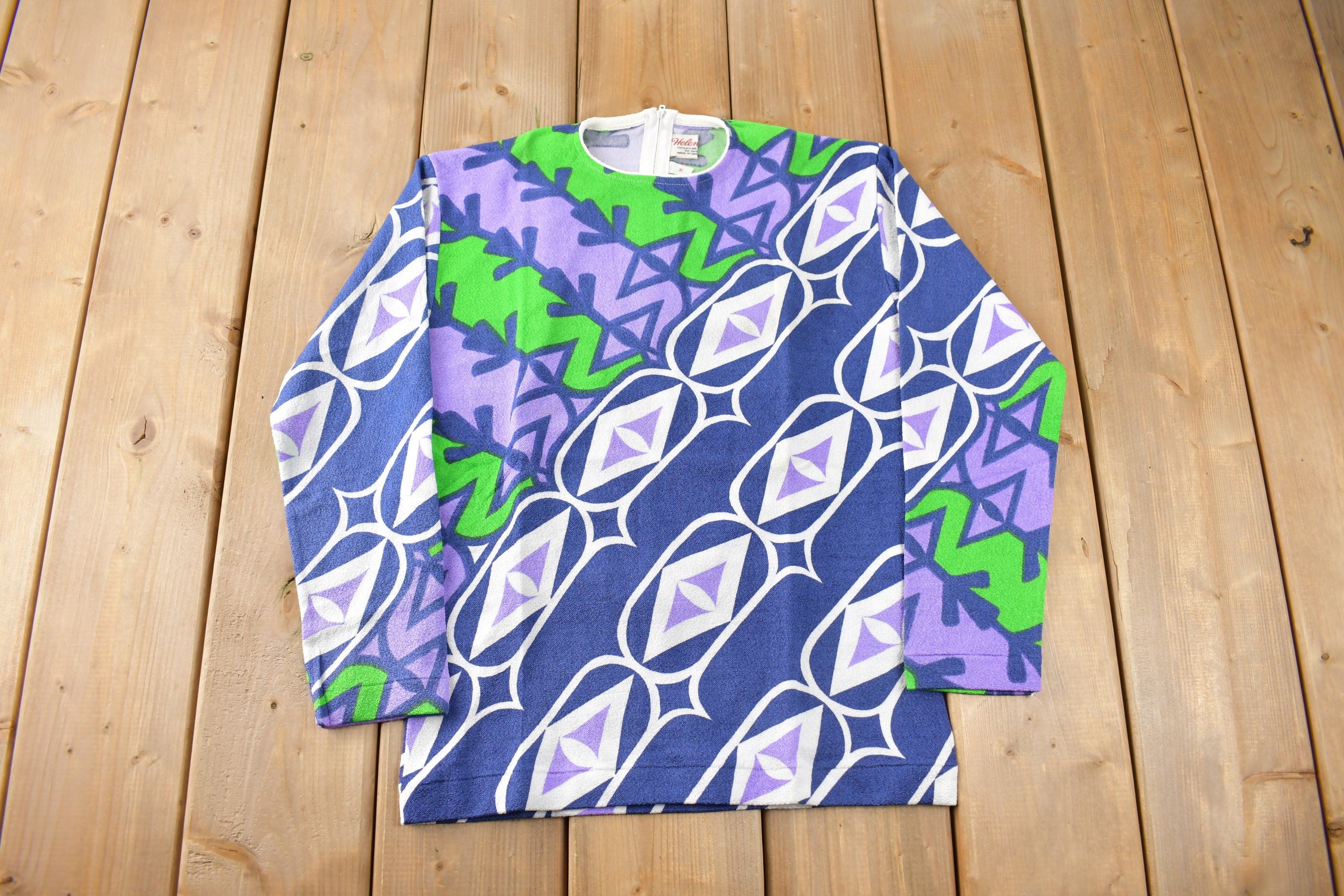 True Vintage 1960s Deadstock Helen Sue All Over Print Psychedelic Knit Nylon Sweater