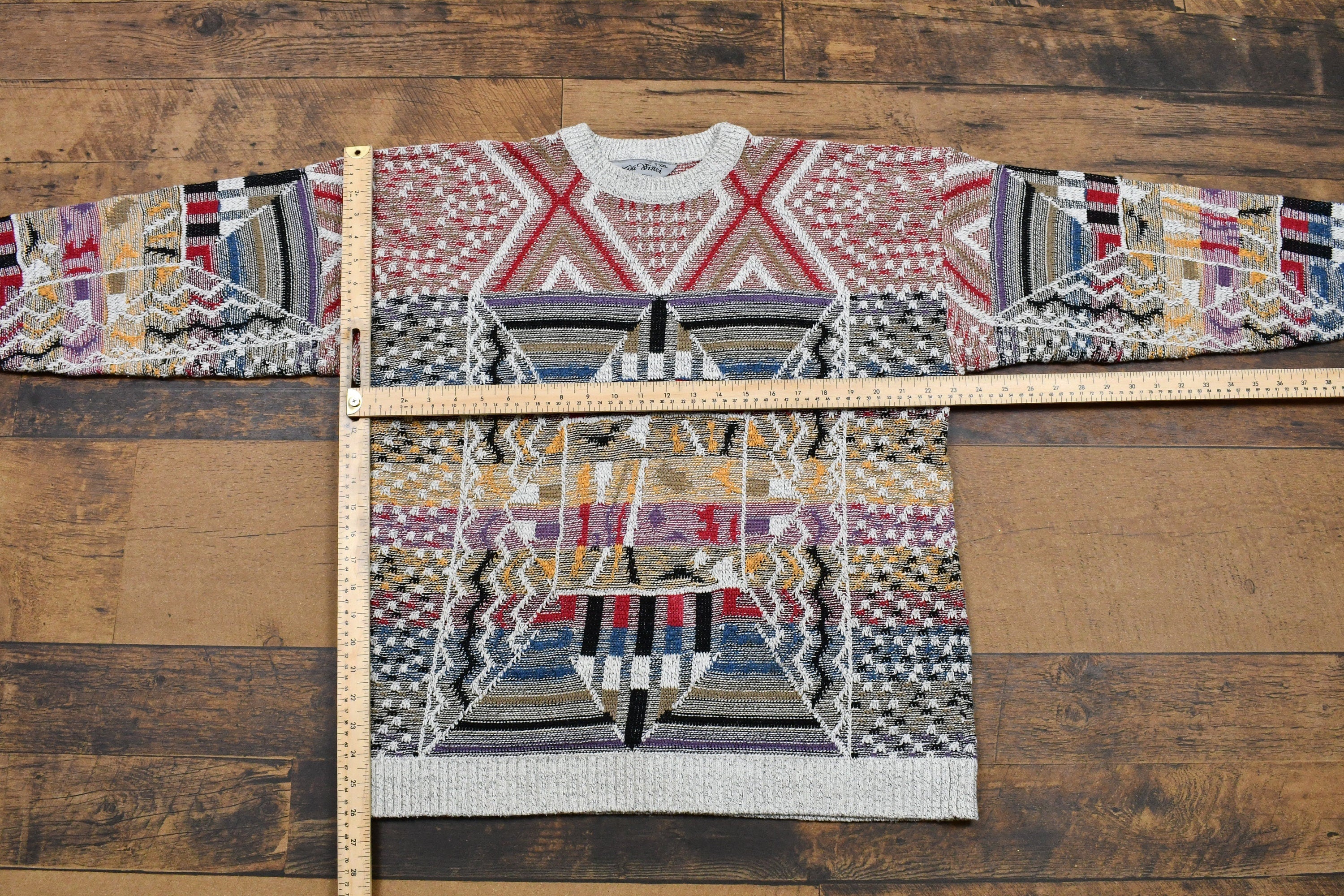 Vintage 1990s All Over Pattern Da Vinci Geometric California Knit Sweater