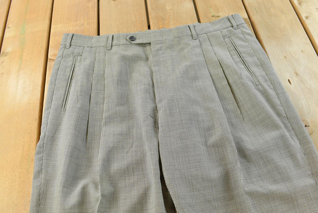 Vintage 1980s Pierre Cardin Houndstooth Pleated Wool Trousers Size 39 x 28.5