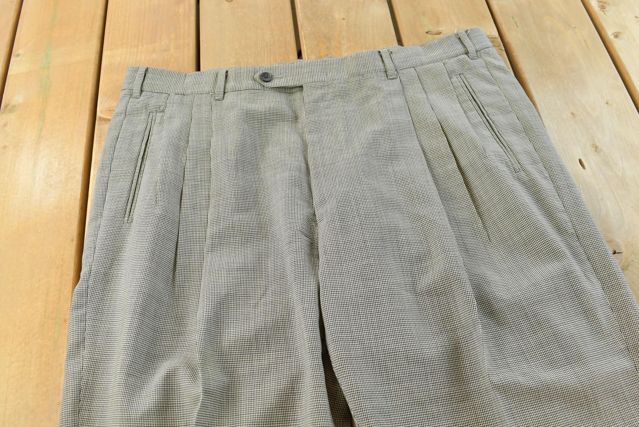 Vintage 1980s Pierre Cardin Houndstooth Pleated Wool Trousers Size 39 x 28.5