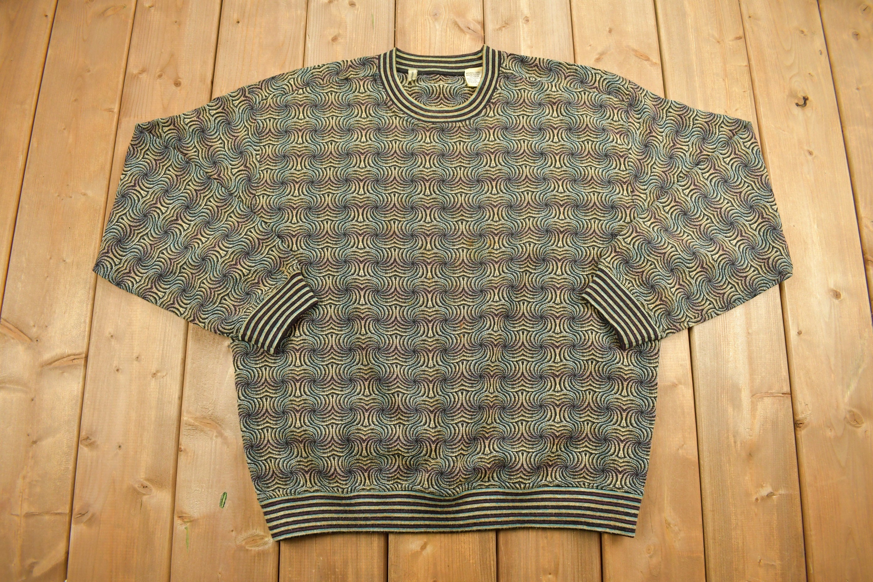 Vintage 1990s Abstract Patterned Knitted Crewneck Sweater