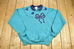 Vintage 1980s Embroidered Hearts Graphic Raglan Cut Crewneck