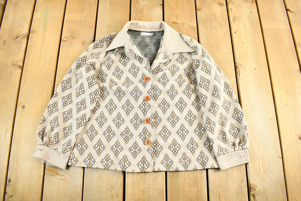 Vintage 1970's Argyle Pattern Button Up Shirt Women's Medium