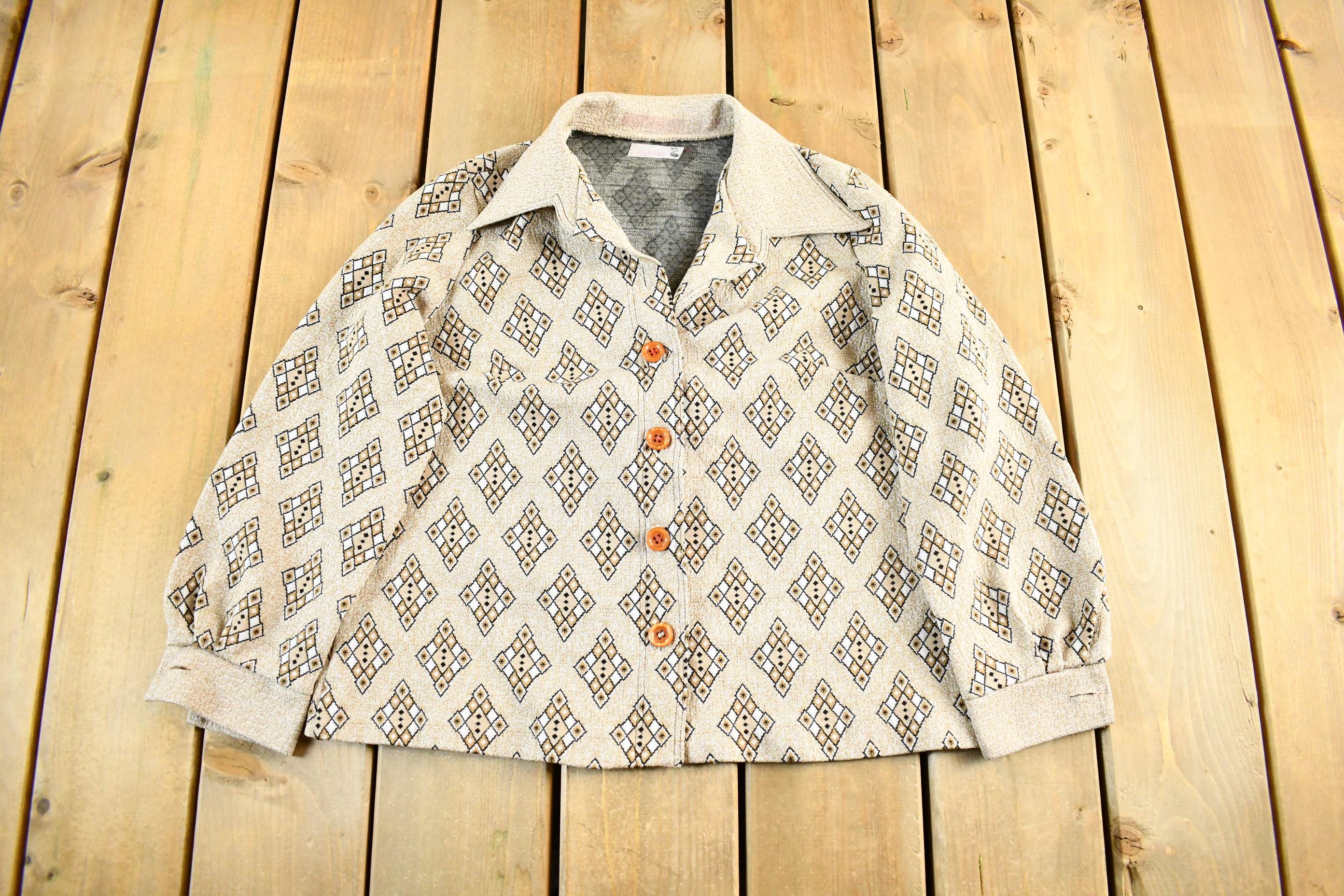 Vintage 1970's Argyle Pattern Button Up Shirt Women's Medium