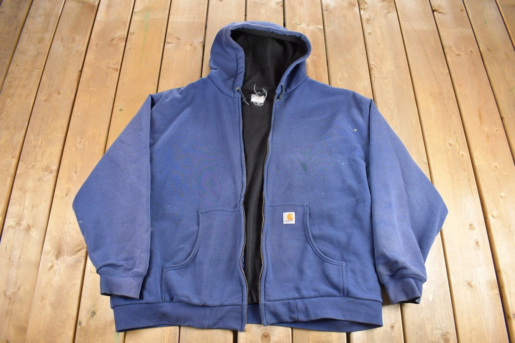 Vintage 1990s Carhartt Thermal Lined Heavy Weight Hoodie / Vintage Workwear / Vintage Carhartt / Thermal Hoodie / Distressed Paint Splatter