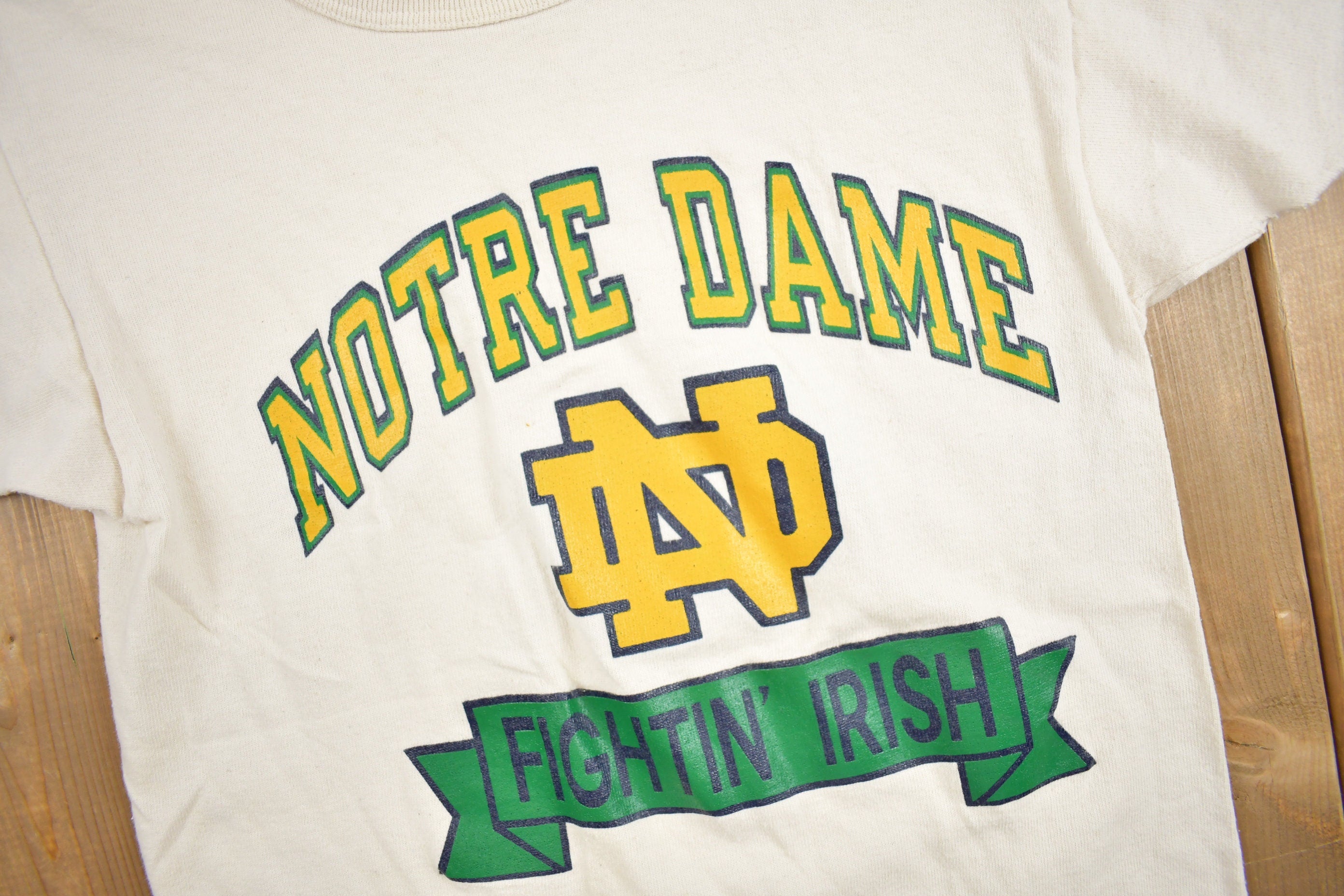 Vintage 1980s University Of Notre Dame Fighting Irish Champion T Shirt Single Stitch Collegiate Shirt Made In USA